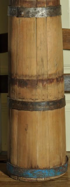 Antique Staved Wooden Butter Churn 25 with lid and dasher 30 Great 