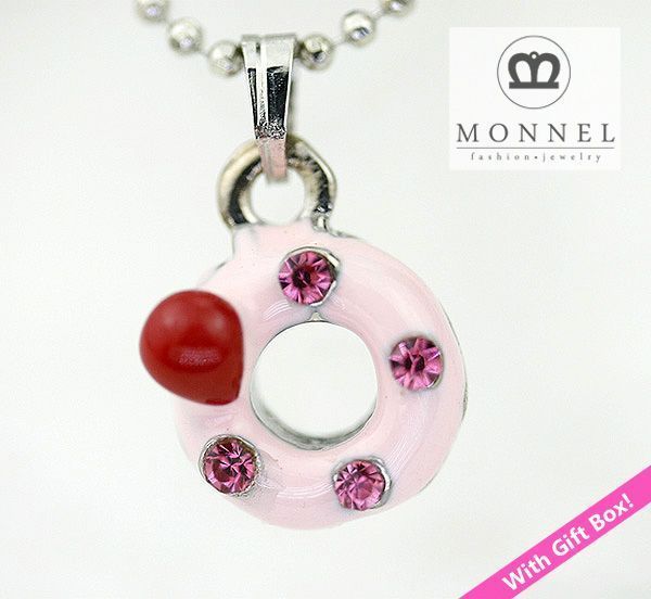 A66 Cute Pink Donut Charm Pendant Necklace (+Gift Box)  