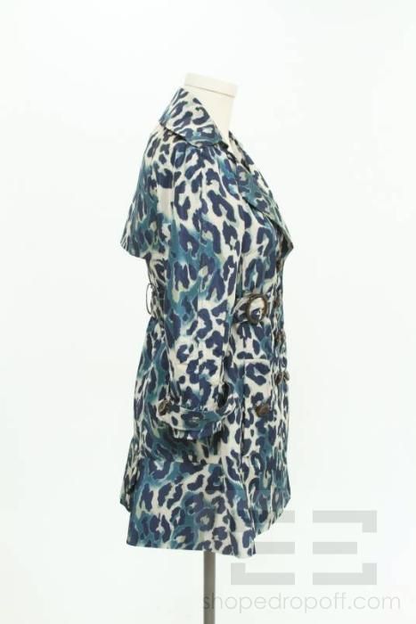 Nanette Lepore Blue & White Animal Print Trench Coat Size 2  