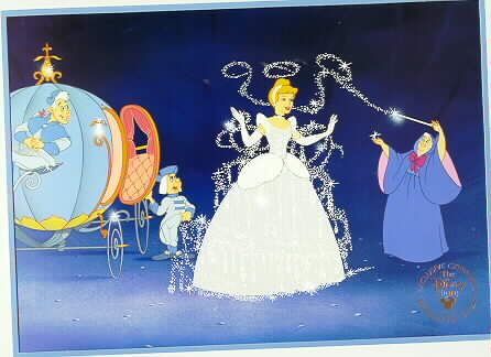 Disney Cinderella Fairy Godmother gold Seal Lithograph  