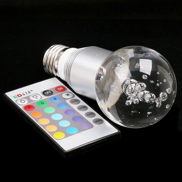 E27 3W 16 Color RGB Crystal Flash LED Silver Light Bulb with Remote 