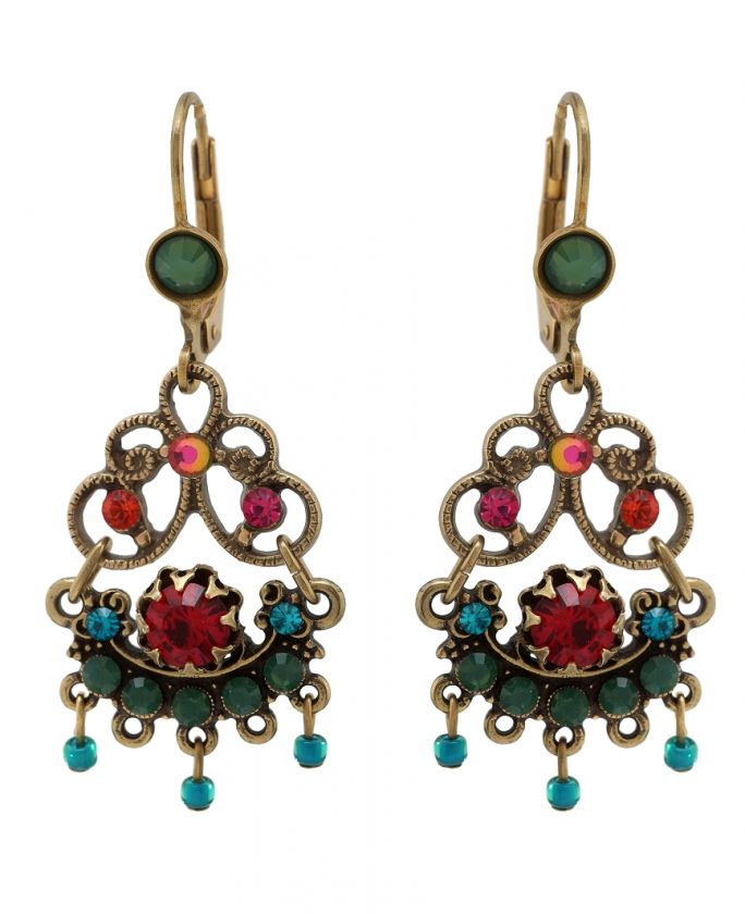 Michal Negrin Vintage Dangling Earrings w Turquoise Multicolor 