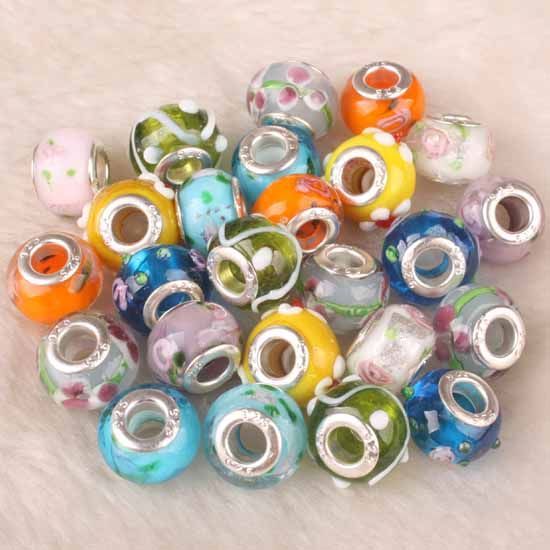 Hot 50pcs Mix Lampwork Glass Beads Fit Charm Bracelet  