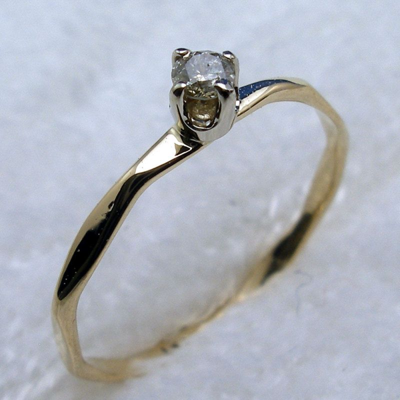 Diamond Baby Ring Hand Crafted 14k Gold, April Birthday  